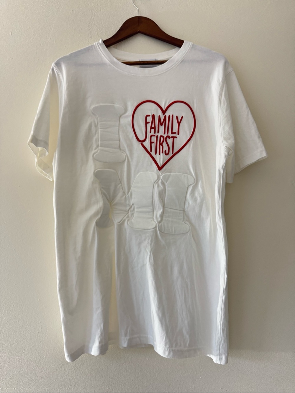 Milano White Tee with Red "Family First" Heart